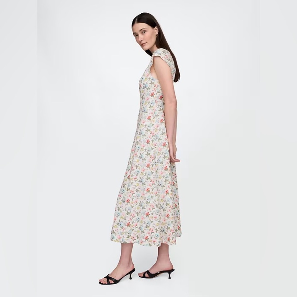 NWT! GAP Garden Bloom Multi Floral Linen-Blend Cap-Sleeve Maxi Dress 🎮 - Picture 4 of 11